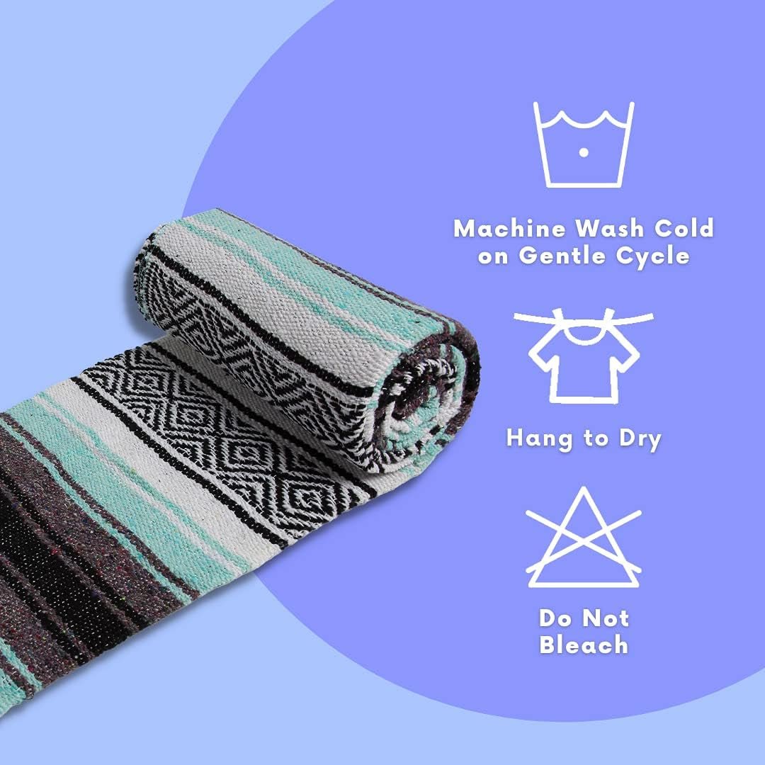 El Paso Designs Mexican Yoga Blanket - Vibrant Falsa Serape Throw for Yoga, Beach, Picnic, Saddle, or Home Décor - Soft Woven Bohemian Blanket in Cool Mint & Gray - thewrightstore