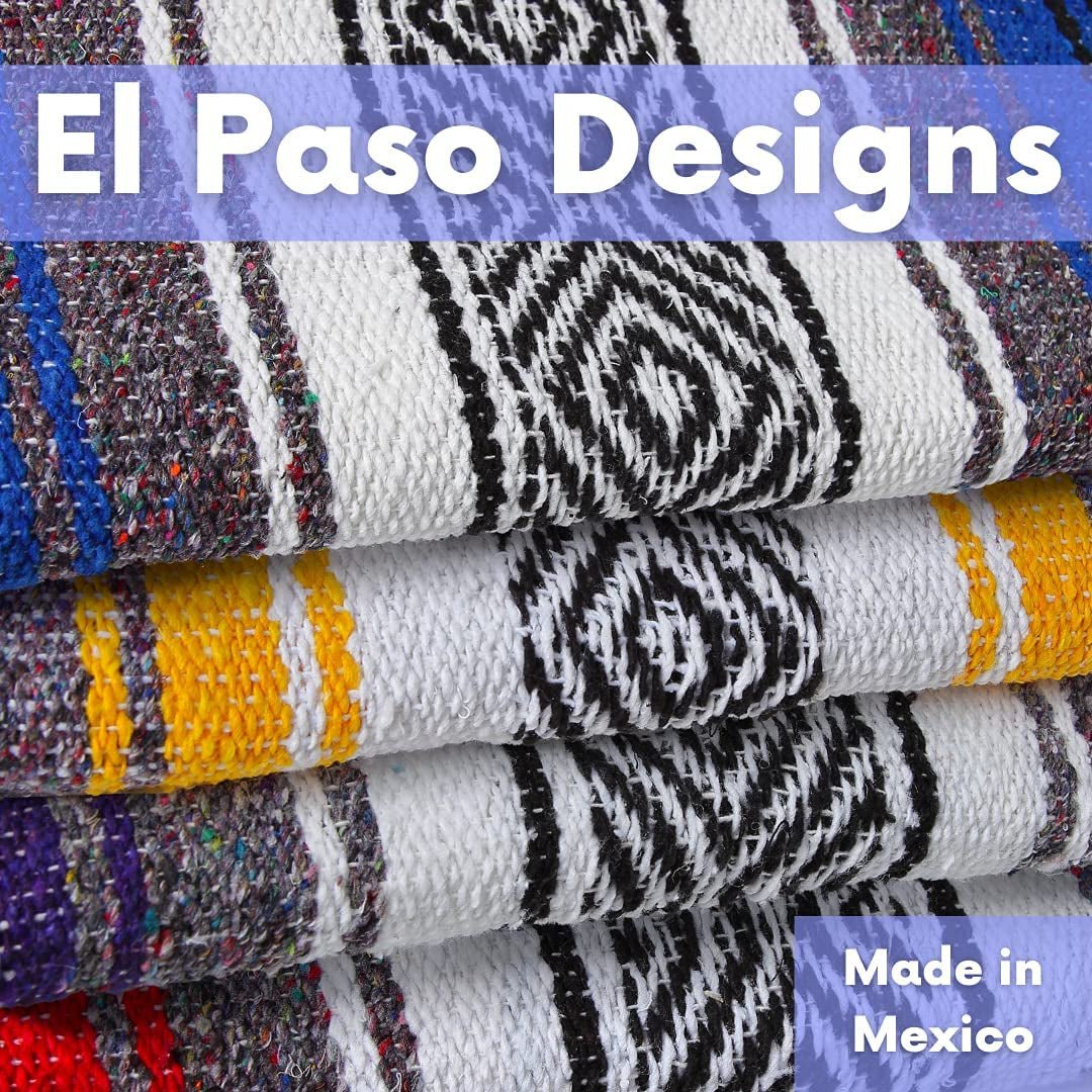 El Paso Designs Mexican Yoga Blanket - Vibrant Falsa Serape Throw for Yoga, Beach, Picnic, Saddle, or Home Décor - Soft Woven Bohemian Blanket in Cool Mint & Gray - thewrightstore