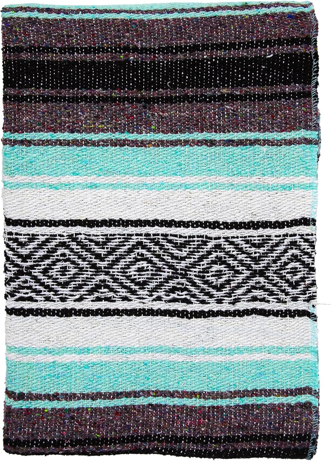 El Paso Designs Mexican Yoga Blanket - Vibrant Falsa Serape Throw for Yoga, Beach, Picnic, Saddle, or Home Décor - Soft Woven Bohemian Blanket in Cool Mint & Gray - thewrightstore