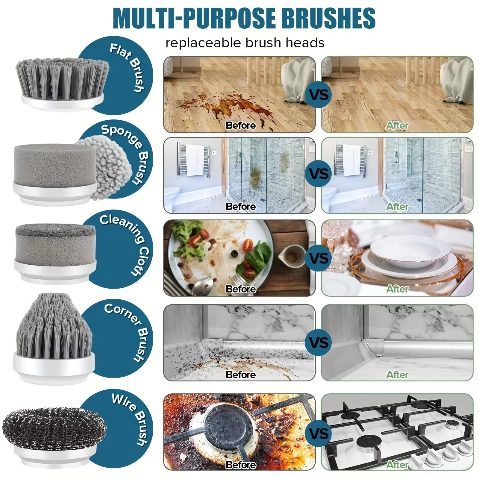 Electric Spin Scrubber Cordless Spin Scrubber with 6 Replaceable Brush Heads Electric Cleaning Brush Cleaning Tools - thewrightstore
