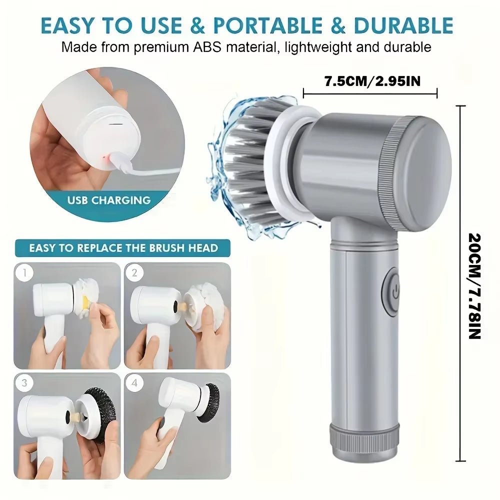 Electric Spin Scrubber Cordless Spin Scrubber with 6 Replaceable Brush Heads Electric Cleaning Brush Cleaning Tools - thewrightstore