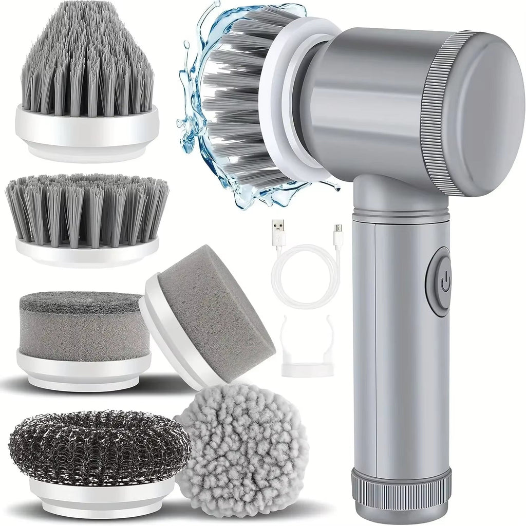 Electric Spin Scrubber Cordless Spin Scrubber with 6 Replaceable Brush Heads Electric Cleaning Brush Cleaning Tools - thewrightstore