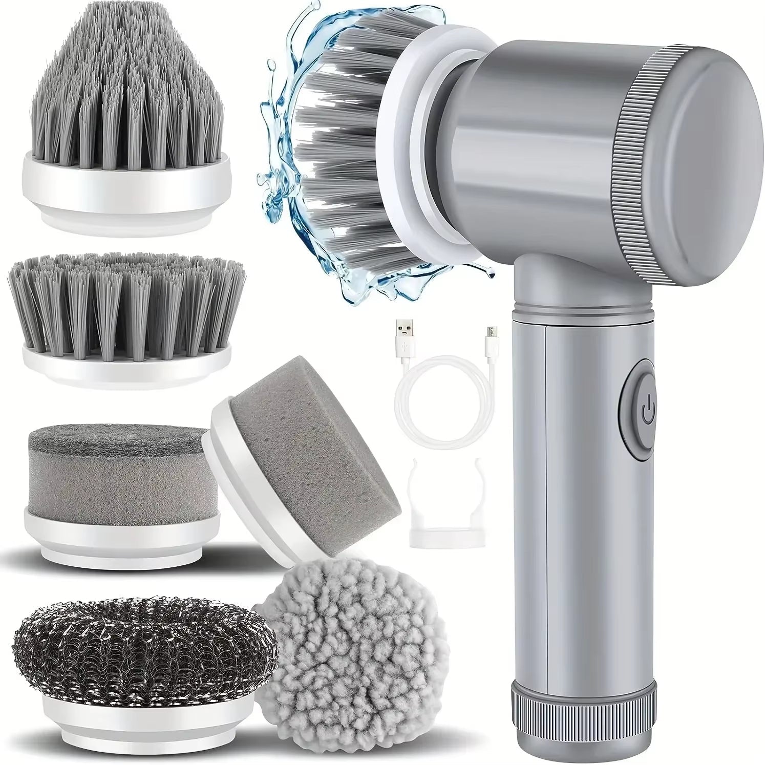 Electric Spin Scrubber Cordless Spin Scrubber with 6 Replaceable Brush Heads Electric Cleaning Brush Cleaning Tools - thewrightstore