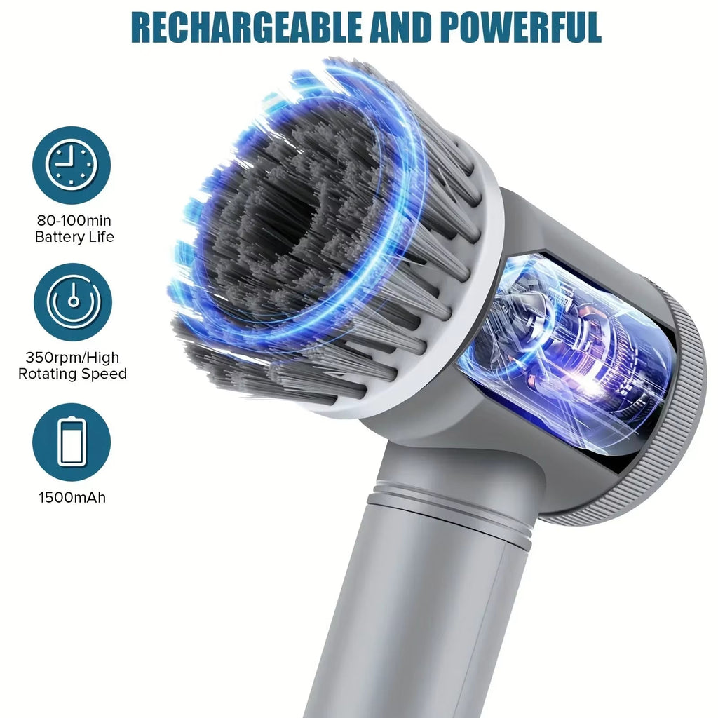 Electric Spin Scrubber Cordless Spin Scrubber with 6 Replaceable Brush Heads Electric Cleaning Brush Cleaning Tools - thewrightstore