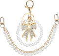 Elegant Pearl Purse Chain Set - 26cm Gold Metal Bag Extender with Rhinestone Pearl Bow Keychain - Stylish Replacement Short Strap for Women's Handbags - Ideal Valentine's Gift - thewrightstore