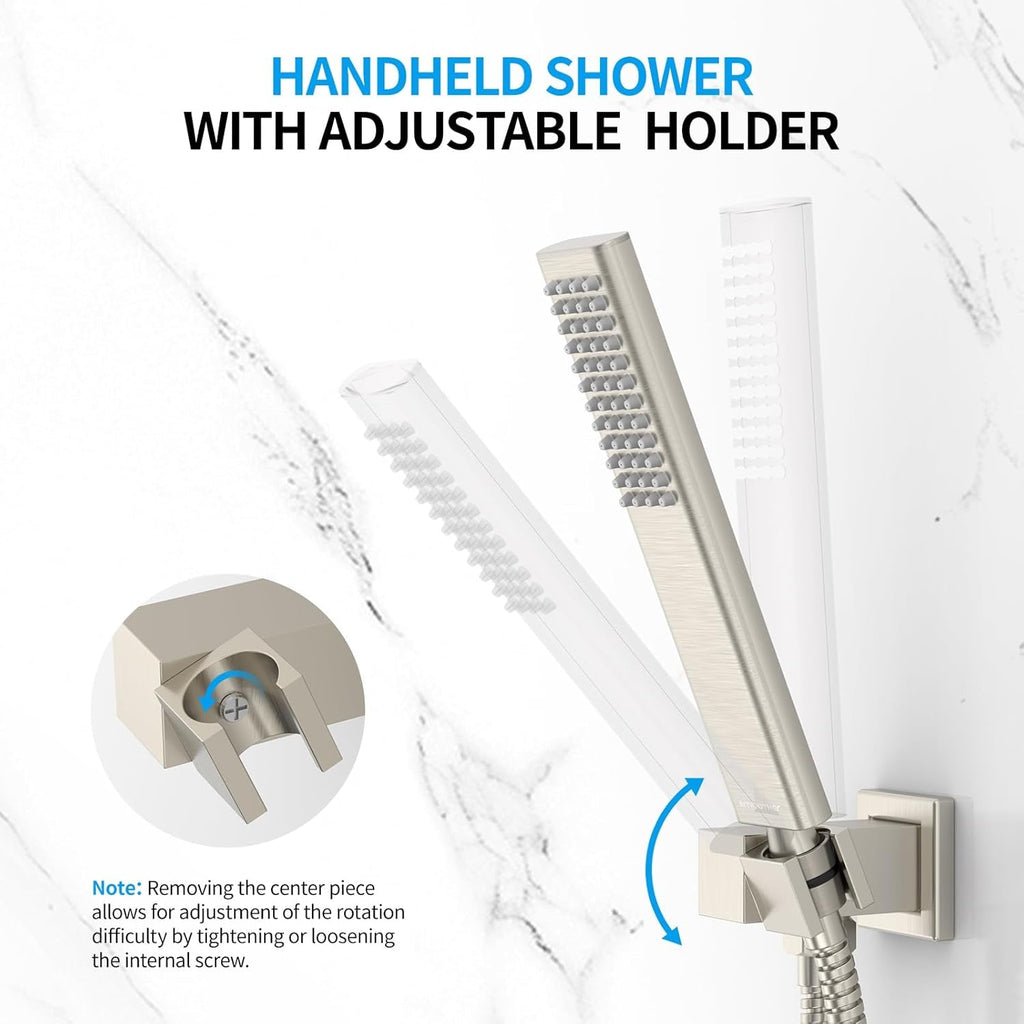 EMBATHER 10-Inch Overhead Rain Shower System with Handheld and Valve - Luxury Modern Brushed Nickel Shower Faucet Set - thewrightstore