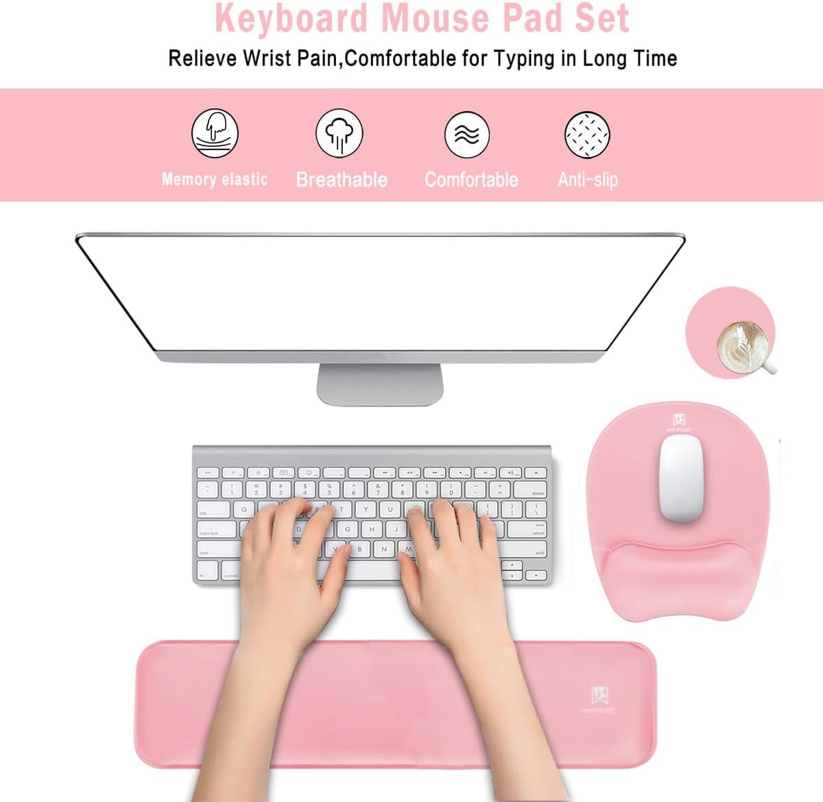 Ergonomic Memory Foam Wrist Rest Set for Mouse and Keyboard Support - Pink, Ideal for Office, Home, Laptop, and Gaming Desktops - thewrightstore