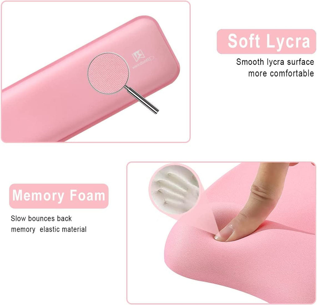 Ergonomic Memory Foam Wrist Rest Set for Mouse and Keyboard Support - Pink, Ideal for Office, Home, Laptop, and Gaming Desktops - thewrightstore