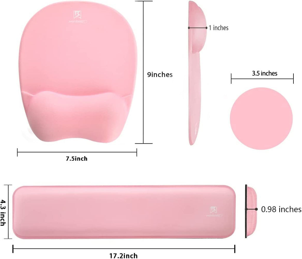 Ergonomic Memory Foam Wrist Rest Set for Mouse and Keyboard Support - Pink, Ideal for Office, Home, Laptop, and Gaming Desktops - thewrightstore