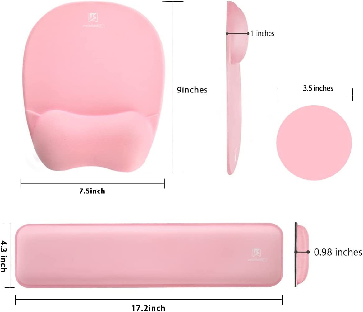 Ergonomic Memory Foam Wrist Rest Set for Mouse and Keyboard Support - Pink, Ideal for Office, Home, Laptop, and Gaming Desktops - thewrightstore