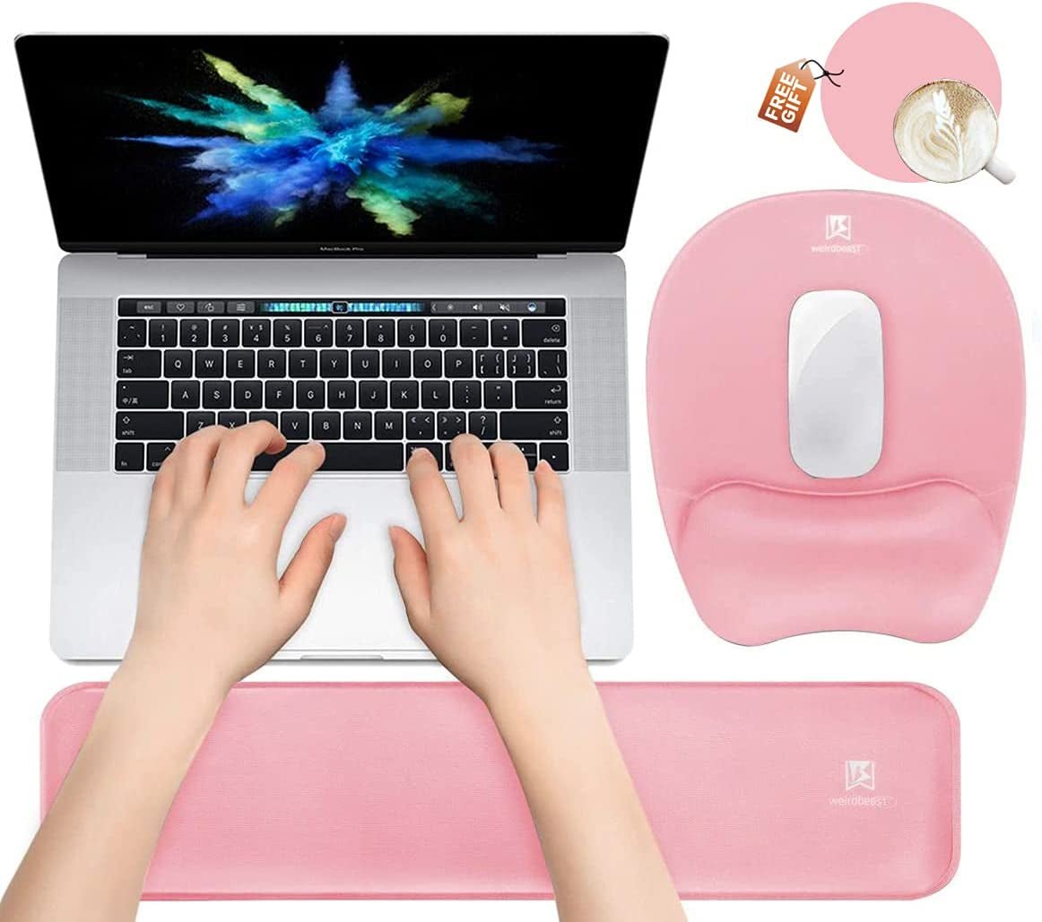 Ergonomic Memory Foam Wrist Rest Set for Mouse and Keyboard Support - Pink, Ideal for Office, Home, Laptop, and Gaming Desktops - thewrightstore