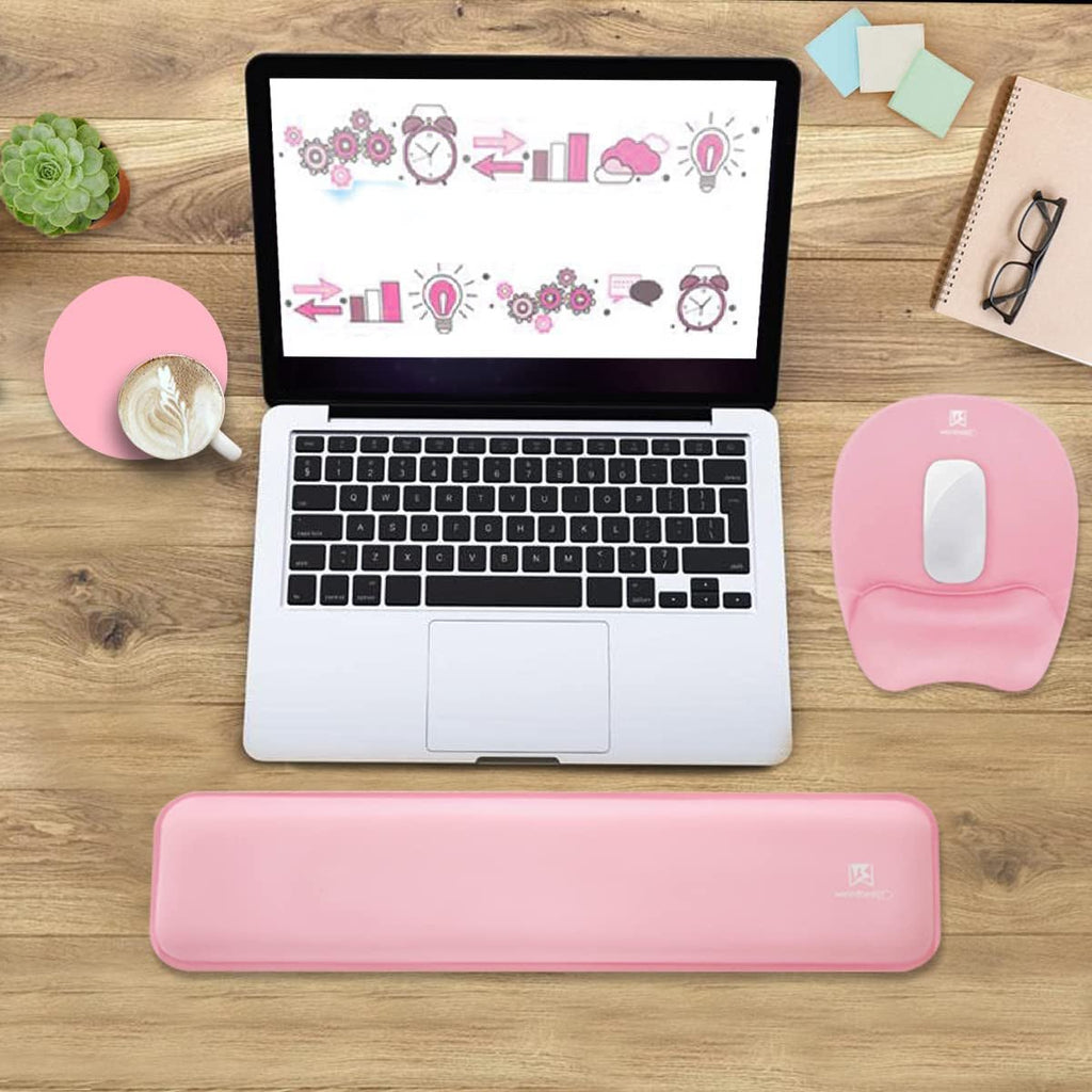 Ergonomic Memory Foam Wrist Rest Set for Mouse and Keyboard Support - Pink, Ideal for Office, Home, Laptop, and Gaming Desktops - thewrightstore