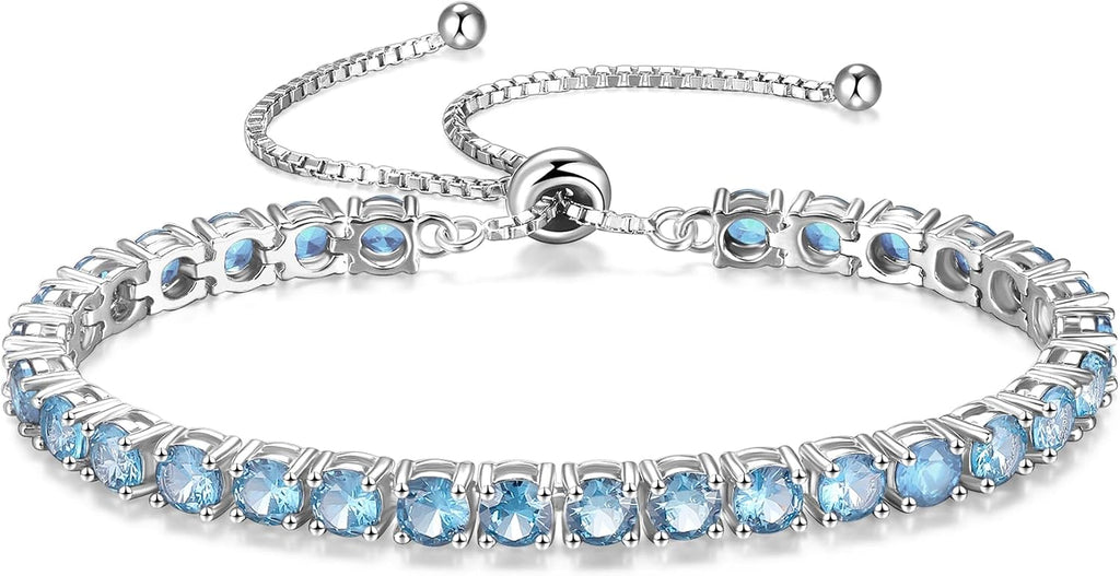 FANCIME Sterling Silver Birthstone Tennis Bracelet for Women - Adjustable Bolo Chain Fine Jewelry for Anniversaries and Birthdays - Ideal Gift for Mothers, Wives, and Loved Ones