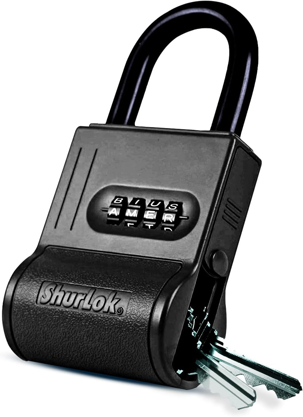 Shurlok SL-100W 4-Dial Dual Combination Lock Box - Durable Outdoor Storage and Home Improvement Solution with Side Key Access, 8.7 x 1.6 x 5.6 Inches, Black