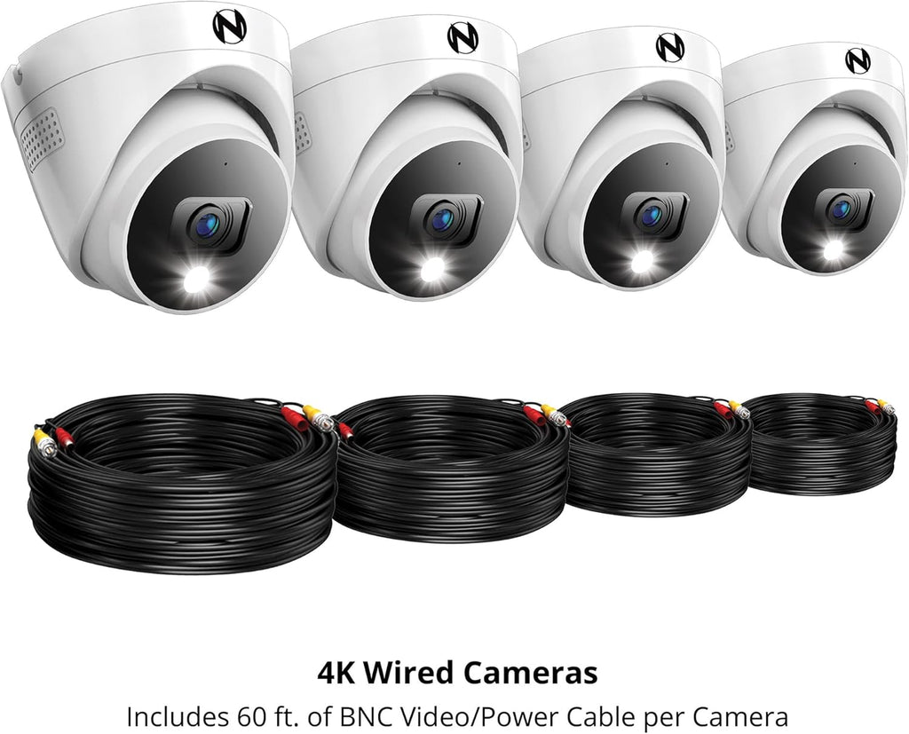 Night Owl 4-Pack Wired 4K HD Indoor/Outdoor Dome Cameras with 2-Way Audio for Enhanced Security
