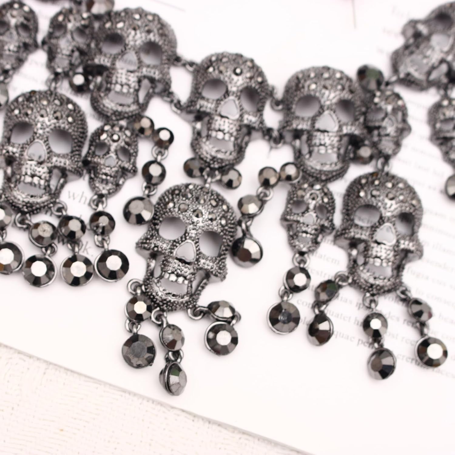 Austrian Crystal Gothic Skull and Bone Cross Necklace and Dangle Earring Set for Women