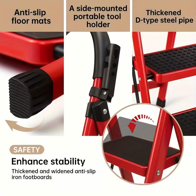 Folding 3/4 - Step Ladder – Portable Steel Step Stool, Anti - Slip - thewrightstore