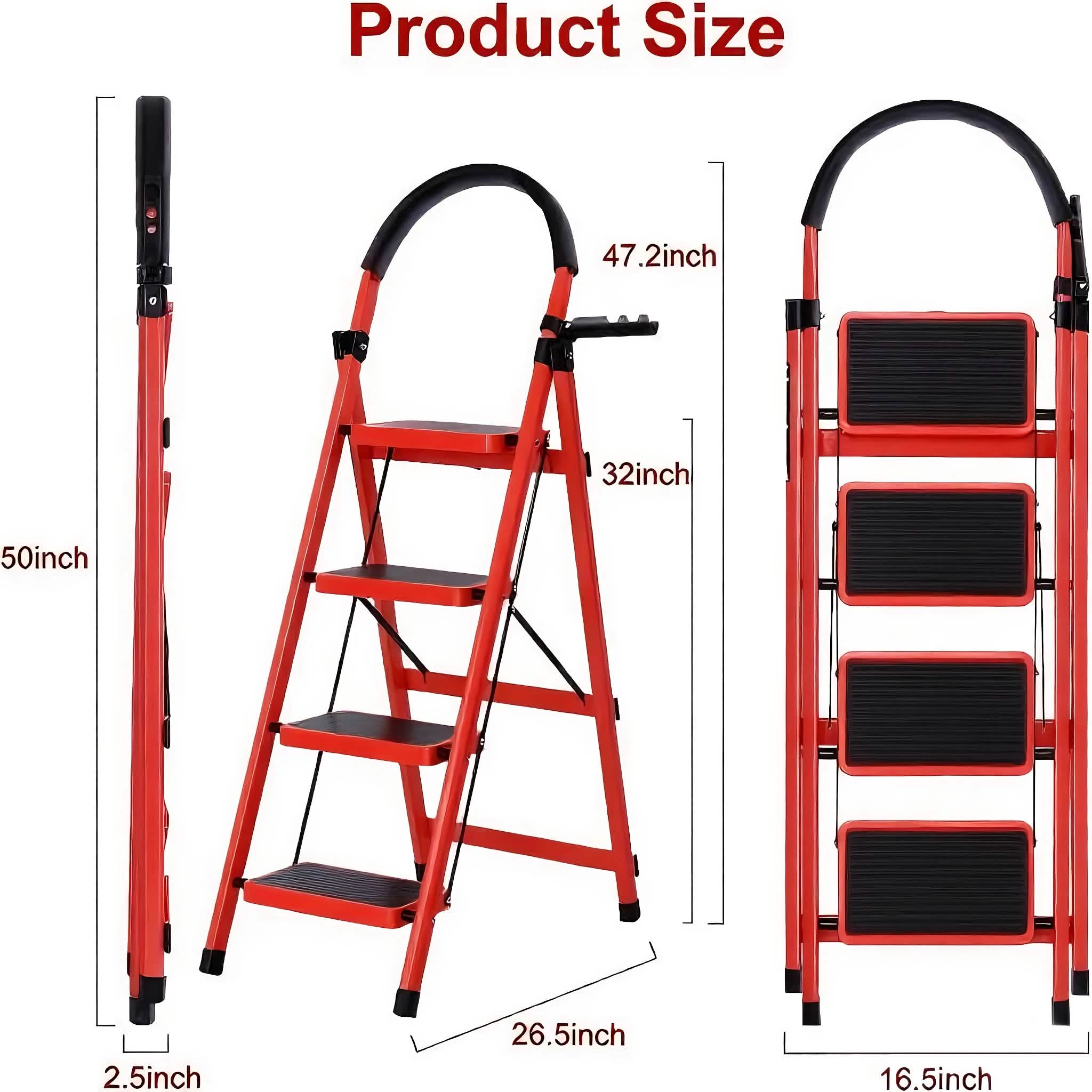 Folding 3/4 - Step Ladder – Portable Steel Step Stool, Anti - Slip - thewrightstore