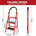Folding 3/4 - Step Ladder – Portable Steel Step Stool, Anti - Slip - thewrightstore