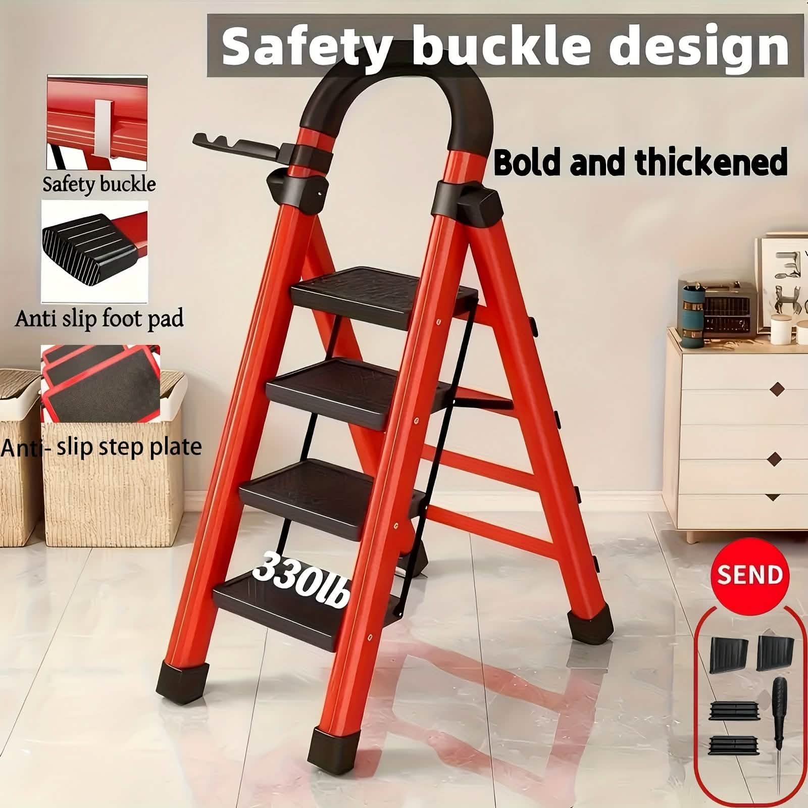 Folding 3/4 - Step Ladder – Portable Steel Step Stool, Anti - Slip - thewrightstore