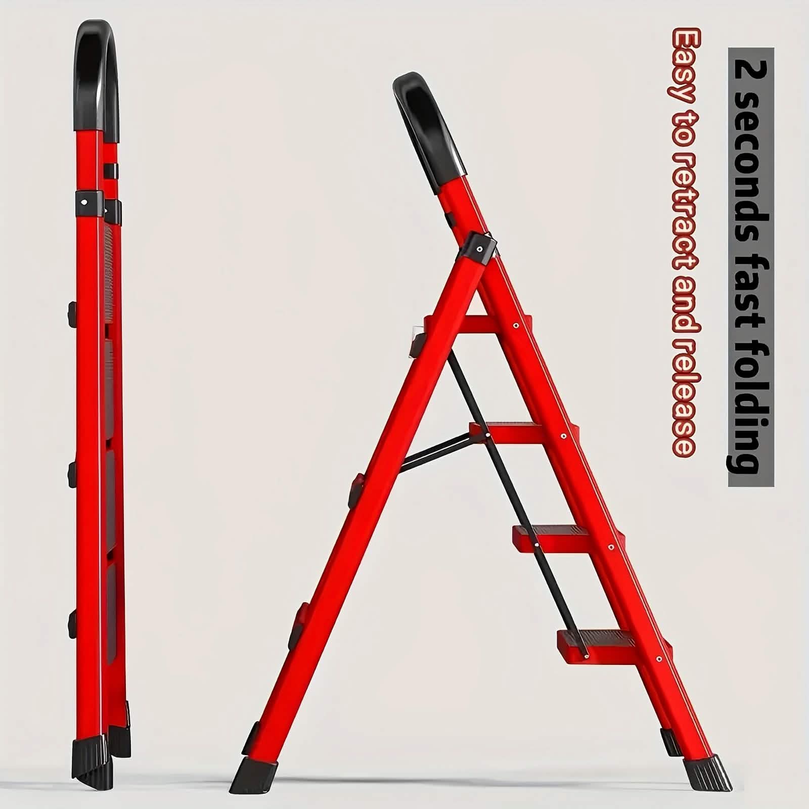 Folding 3/4 - Step Ladder – Portable Steel Step Stool, Anti - Slip - thewrightstore