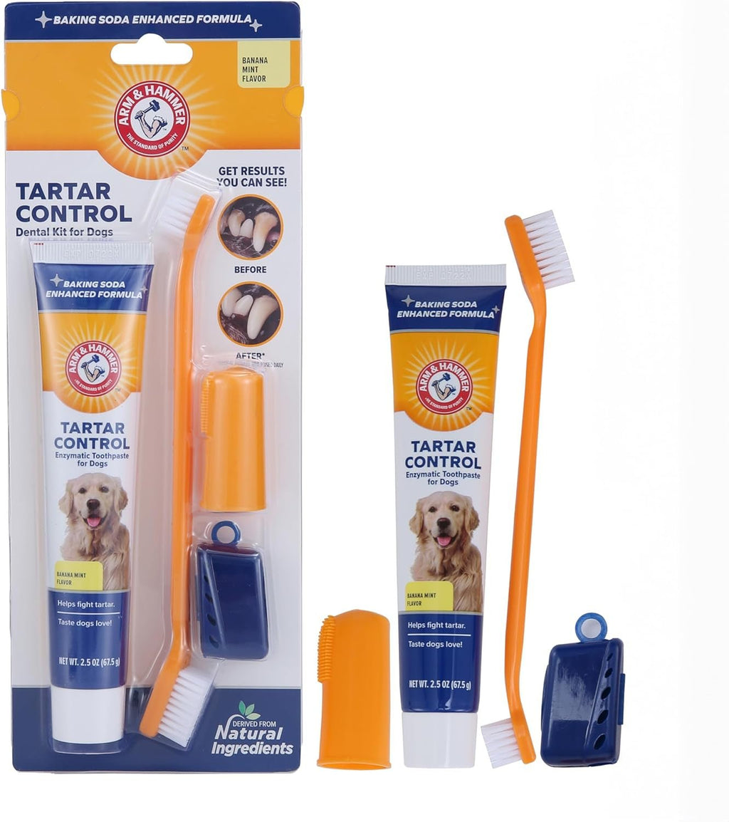 for Pets Tartar Control Dog Dental Care Kit, Dog Toothpaste Kit with Toothbrush and Finger Brush for Oral Hygiene and Fresh Breath Care, Banana Mint Flavor, 2.5 Oz, 3 - Piece Kit - thewrightstore