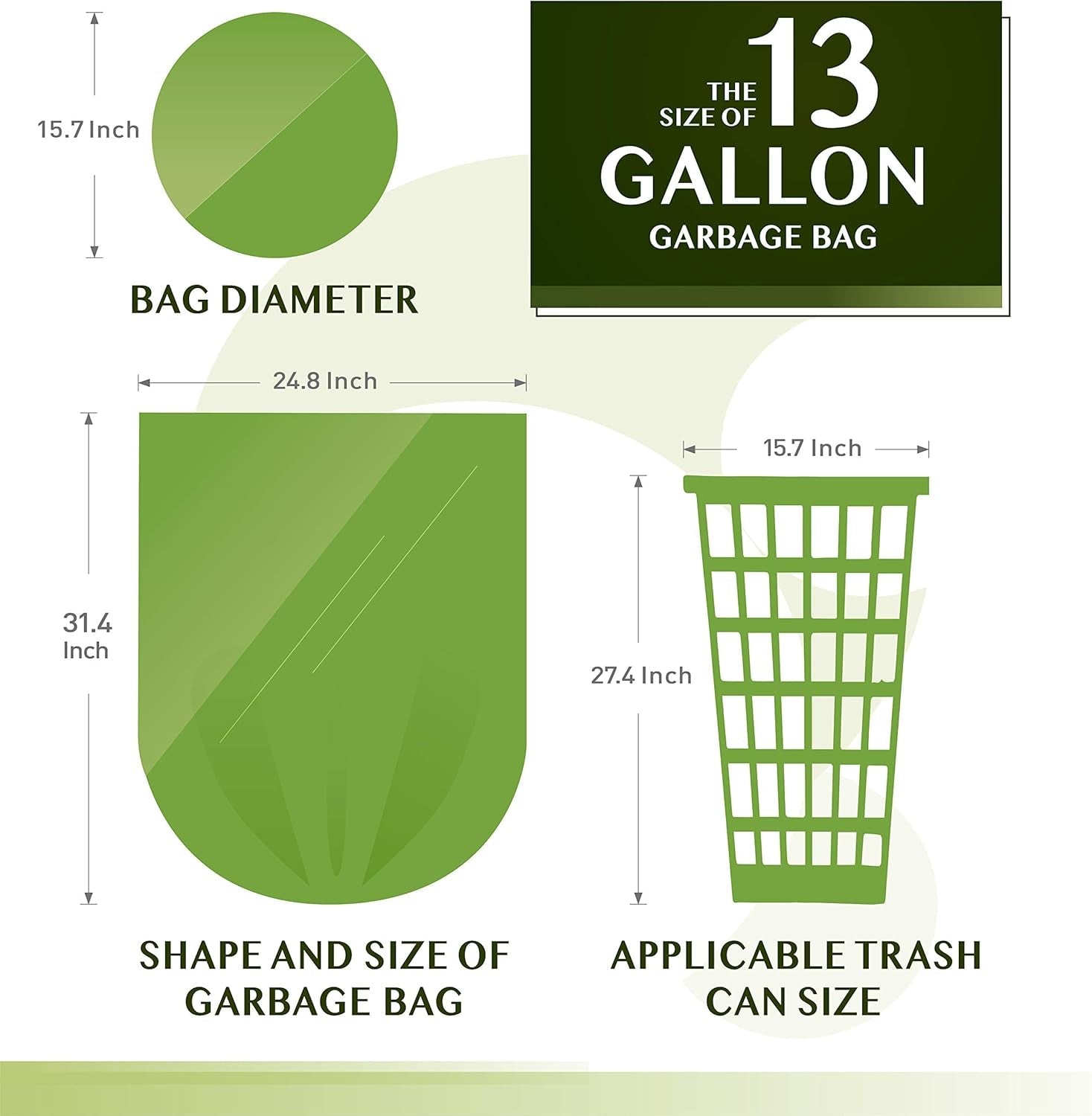 FORID Compostable 13 Gallon Tall Kitchen Trash Bags - 80 Count Unscented Waste Can Liners for Home, Bathroom, Bedroom, and Office (55 Liter, 5 Rolls, Green) - thewrightstore