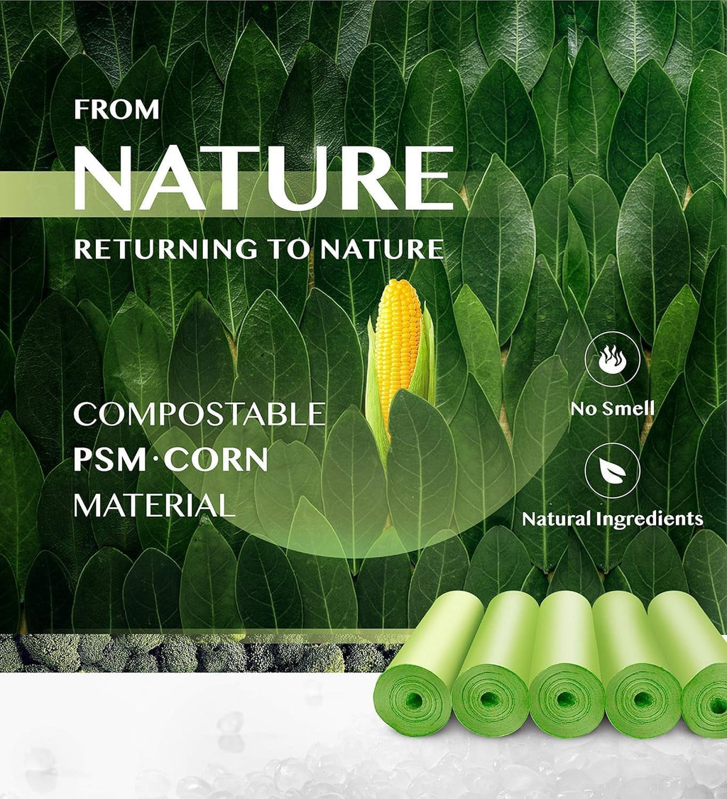 FORID Compostable 13 Gallon Tall Kitchen Trash Bags - 80 Count Unscented Waste Can Liners for Home, Bathroom, Bedroom, and Office (55 Liter, 5 Rolls, Green) - thewrightstore