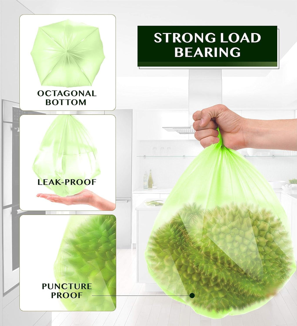 FORID Compostable 13 Gallon Tall Kitchen Trash Bags - 80 Count Unscented Waste Can Liners for Home, Bathroom, Bedroom, and Office (55 Liter, 5 Rolls, Green) - thewrightstore