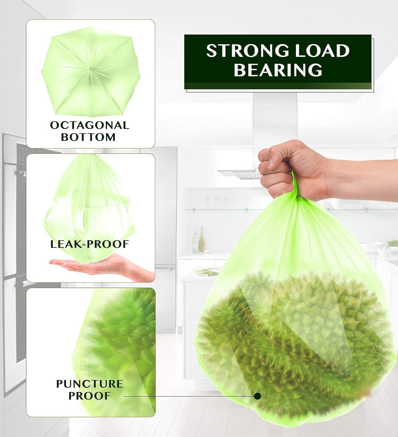 FORID Compostable 13 Gallon Tall Kitchen Trash Bags - 80 Count Unscented Waste Can Liners for Home, Bathroom, Bedroom, and Office (55 Liter, 5 Rolls, Green) - thewrightstore
