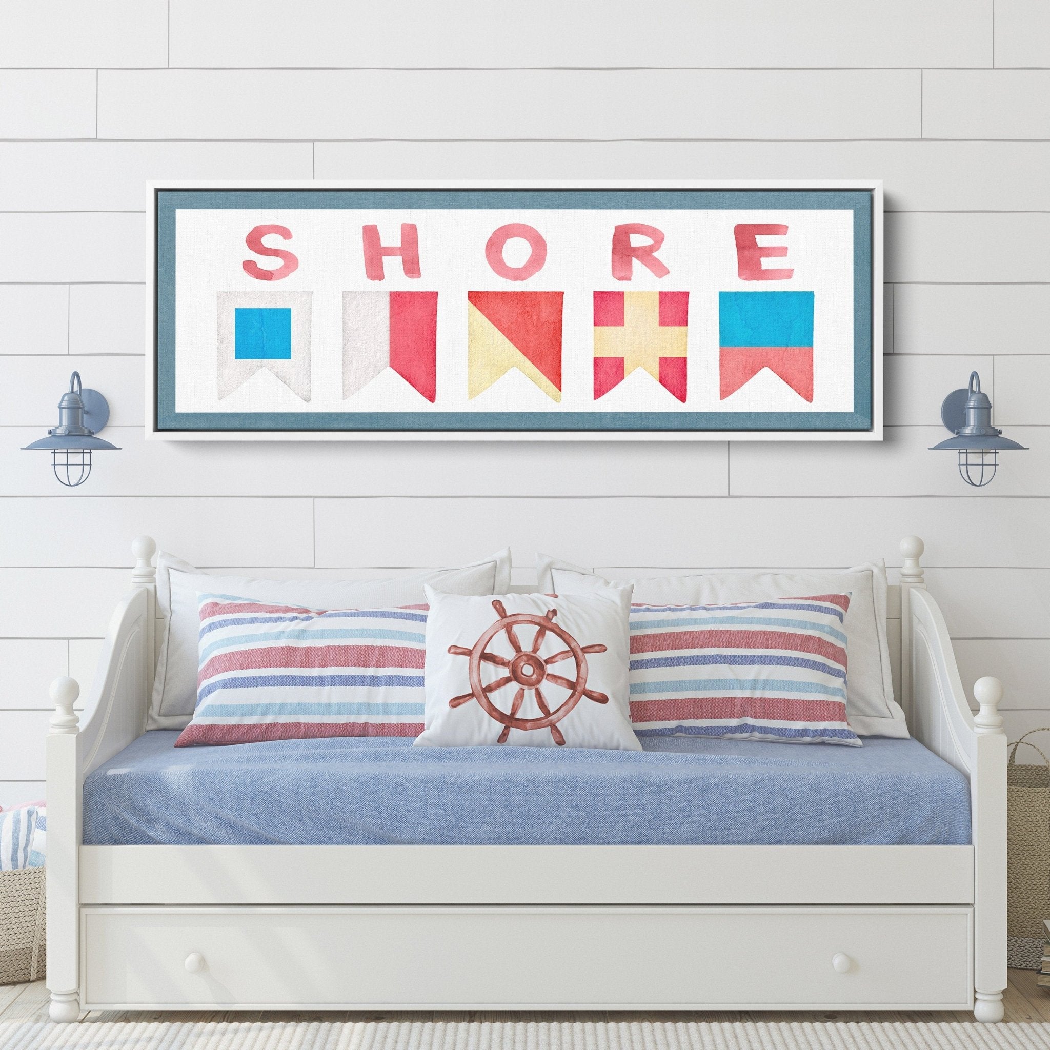 Framed Shore House Sign - Nautical Flag Canvas Coastal Wall Decor - thewrightstore