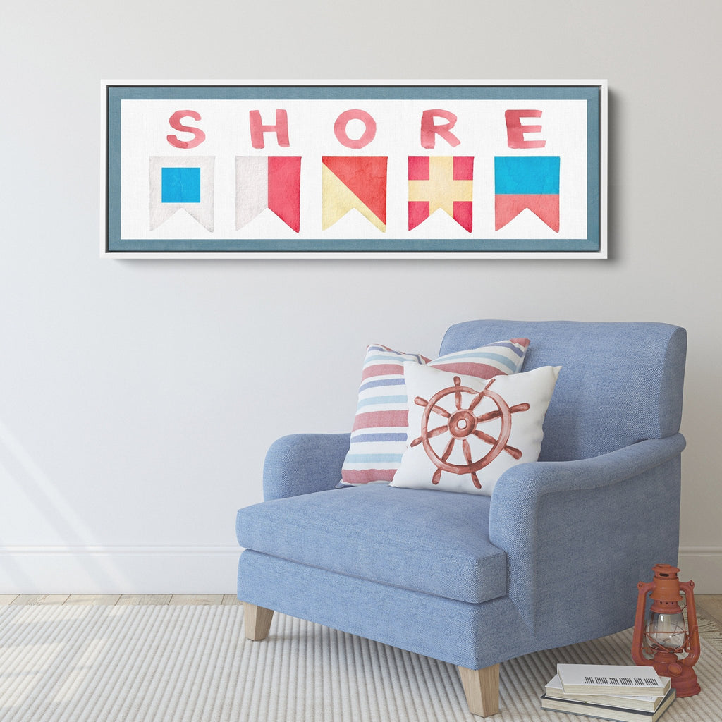 Framed Shore House Sign - Nautical Flag Canvas Coastal Wall Decor - thewrightstore