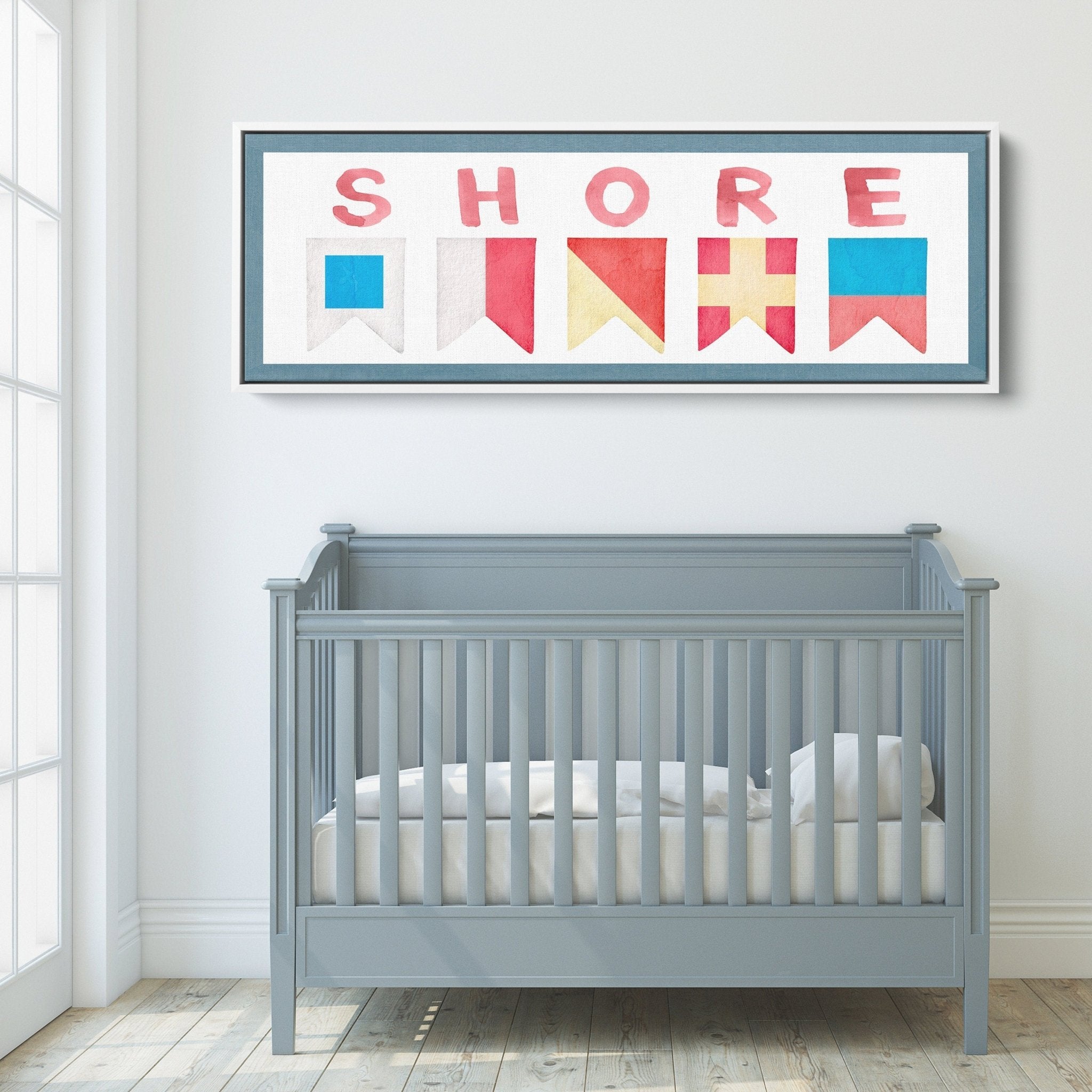 Framed Shore House Sign - Nautical Flag Canvas Coastal Wall Decor - thewrightstore