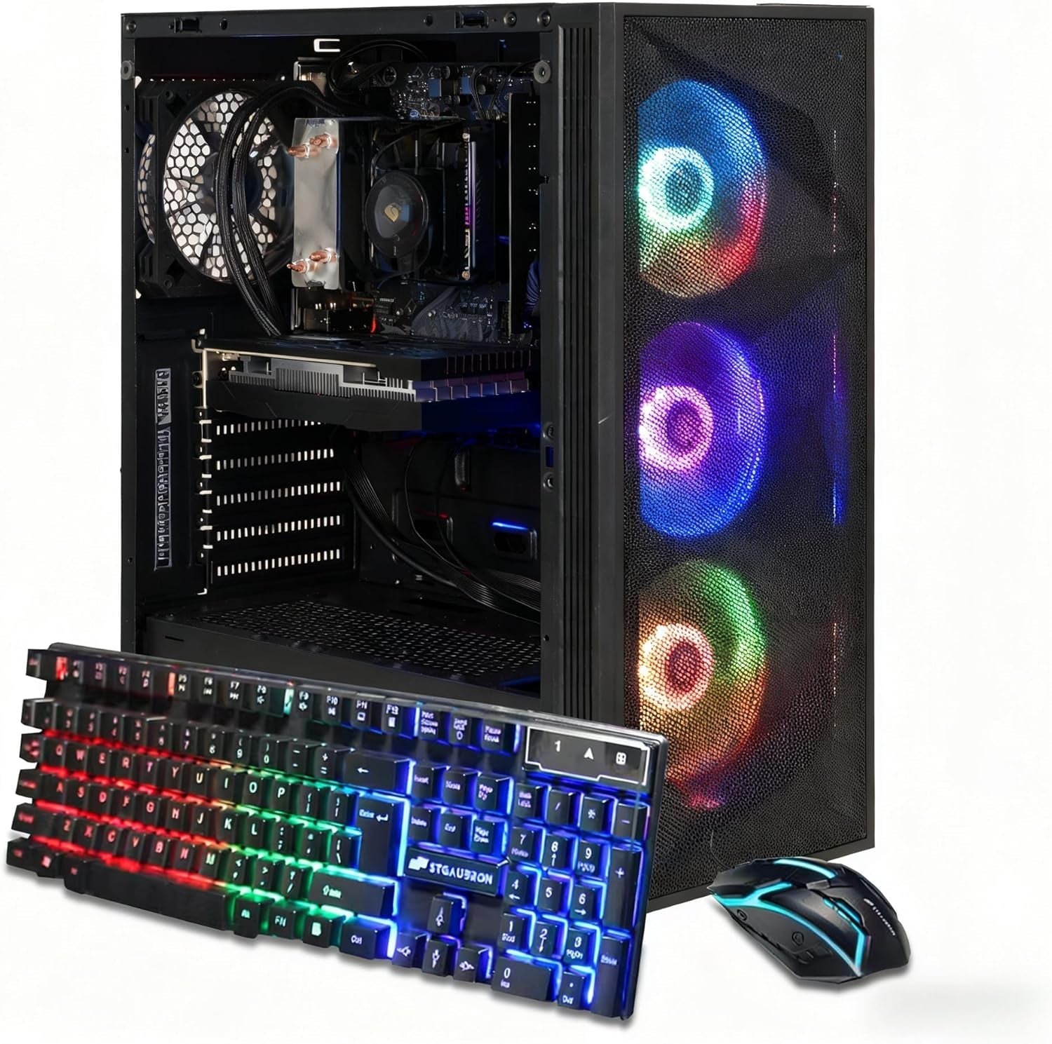 Gaming PC Desktop Computer, AMD Ryzen 7 5700X up to 4.6G, Geforce RTX 3050 6G, 16GB DDR4, 1TB SSD, Wifi 6 & BT 5.2, RGB Fan X4, Windows 11 Home - thewrightstore