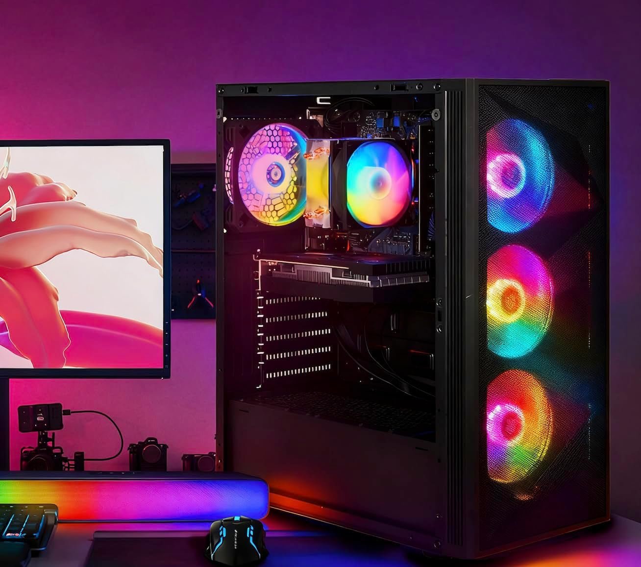 Gaming PC Desktop Computer, AMD Ryzen 7 5700X up to 4.6G, Geforce RTX 3050 6G, 16GB DDR4, 1TB SSD, Wifi 6 & BT 5.2, RGB Fan X4, Windows 11 Home - thewrightstore