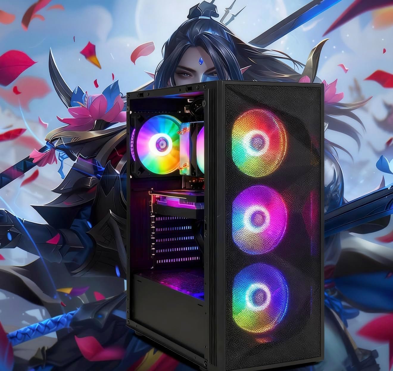 Gaming PC Desktop Computer, AMD Ryzen 7 5700X up to 4.6G, Geforce RTX 3050 6G, 16GB DDR4, 1TB SSD, Wifi 6 & BT 5.2, RGB Fan X4, Windows 11 Home - thewrightstore
