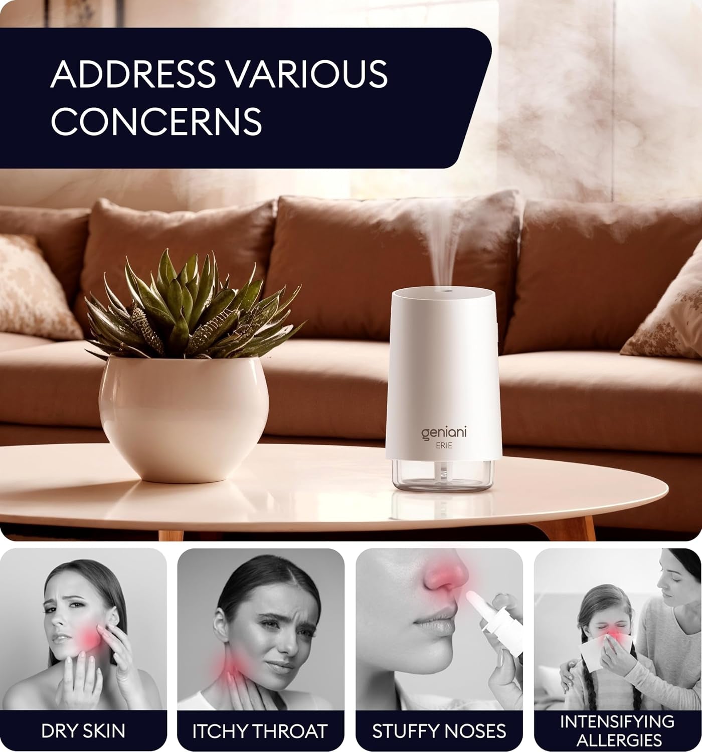 Geniani Ultrasonic Portable Cool Mist Humidifier for Bedroom and Office - 250ML Easy - to - Clean Water Tank with Auto Shut - Off Feature - thewrightstore