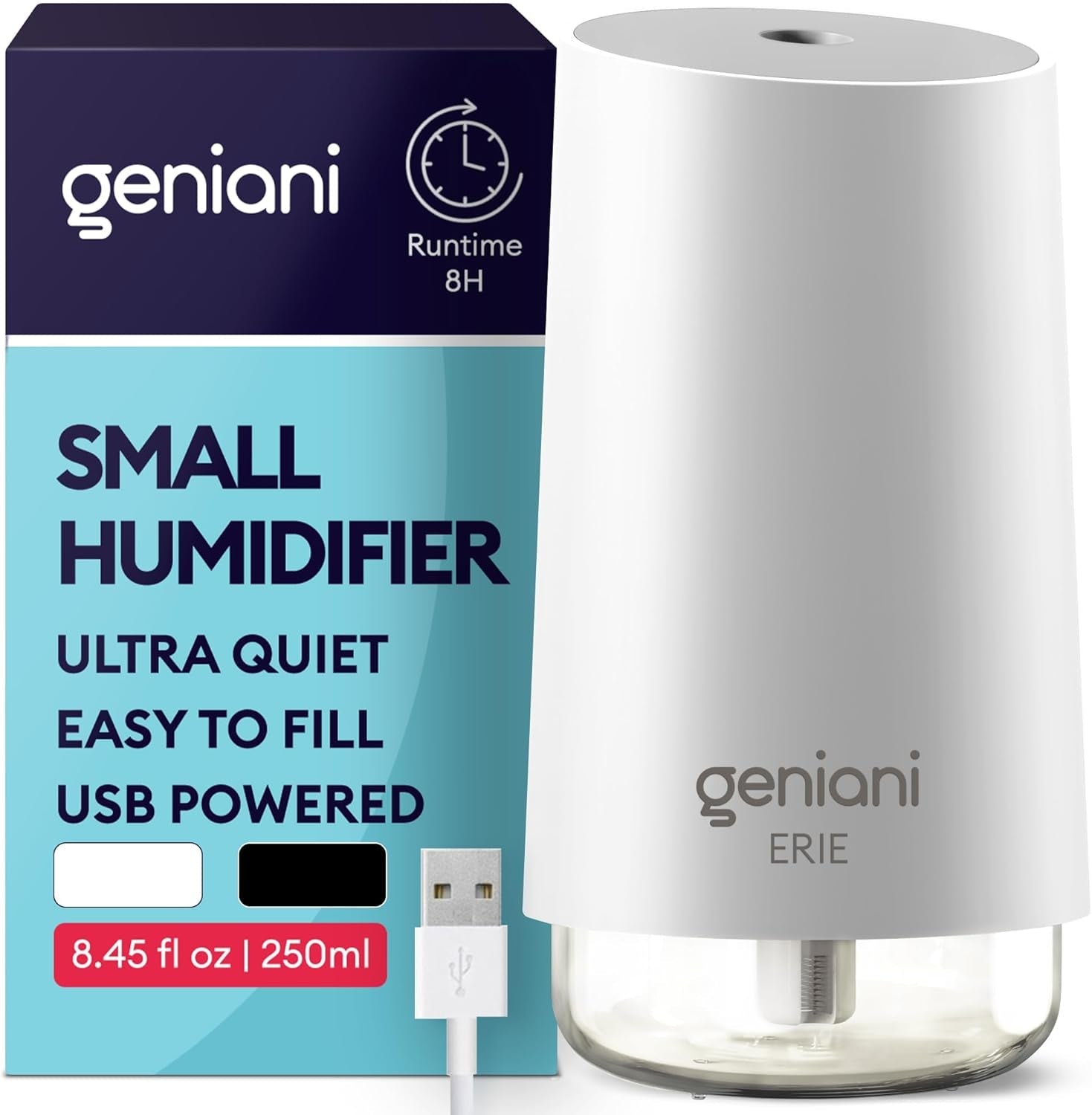 Geniani Ultrasonic Portable Cool Mist Humidifier for Bedroom and Office - 250ML Easy - to - Clean Water Tank with Auto Shut - Off Feature - thewrightstore