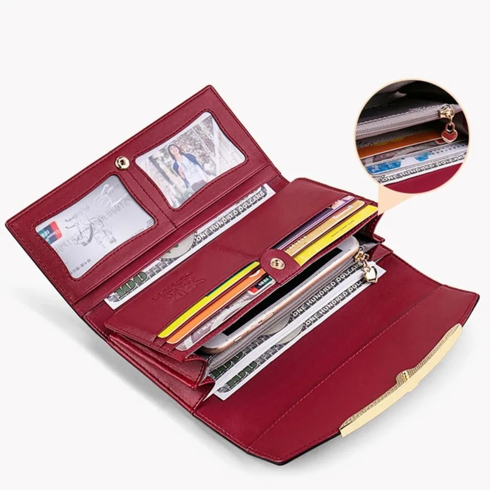 Genuine Leather Wallets for Women Luxury Designer Purses RFID Card Holder Women'S Long Handbag High Quality Ladies Gift - thewrightstore