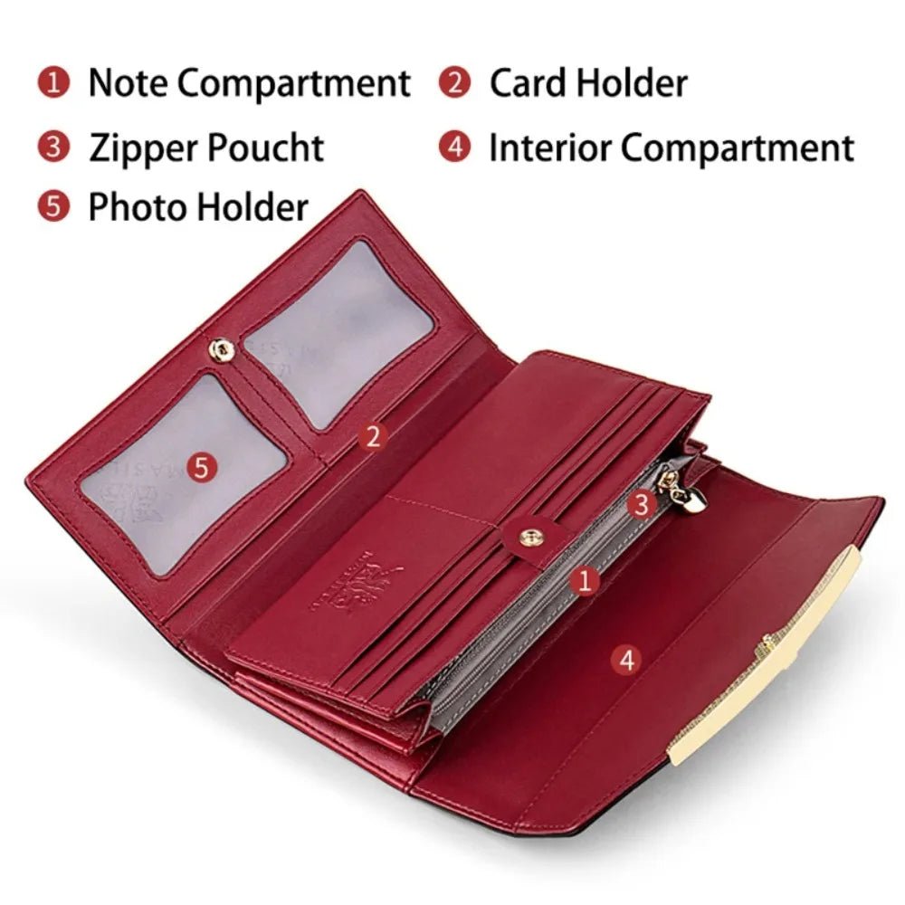 Genuine Leather Wallets for Women Luxury Designer Purses RFID Card Holder Women'S Long Handbag High Quality Ladies Gift - thewrightstore