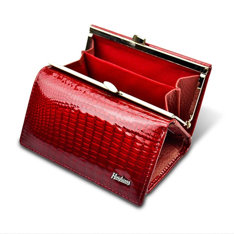 Genuine Leather Wallets for Women Luxury Designer Wallet Ladies Purses Shiny 2022 Fashion Handbag Female Serpentine Clutch Bag - thewrightstore