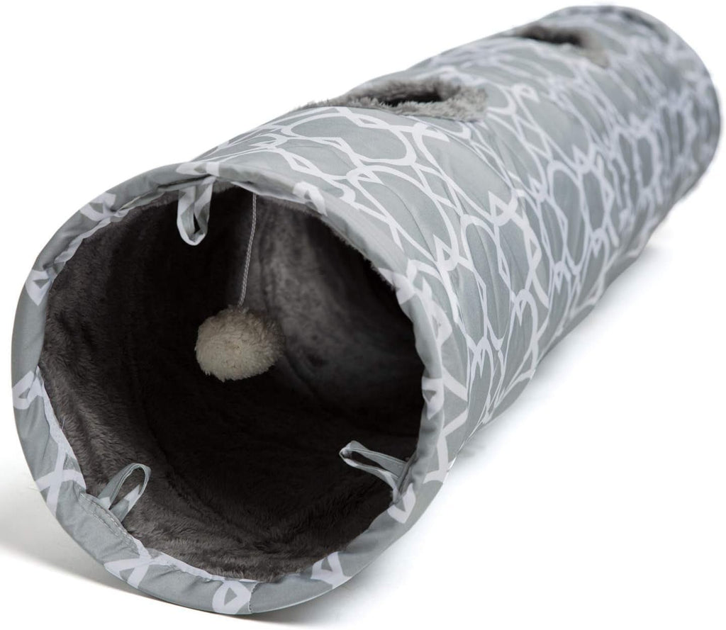 Geometric Collapsible Cat Tunnel with Plush Interior and Interactive Balls for Kittens, Rabbits, Ferrets, and Puppies - 9.8 Inch Diameter - thewrightstore