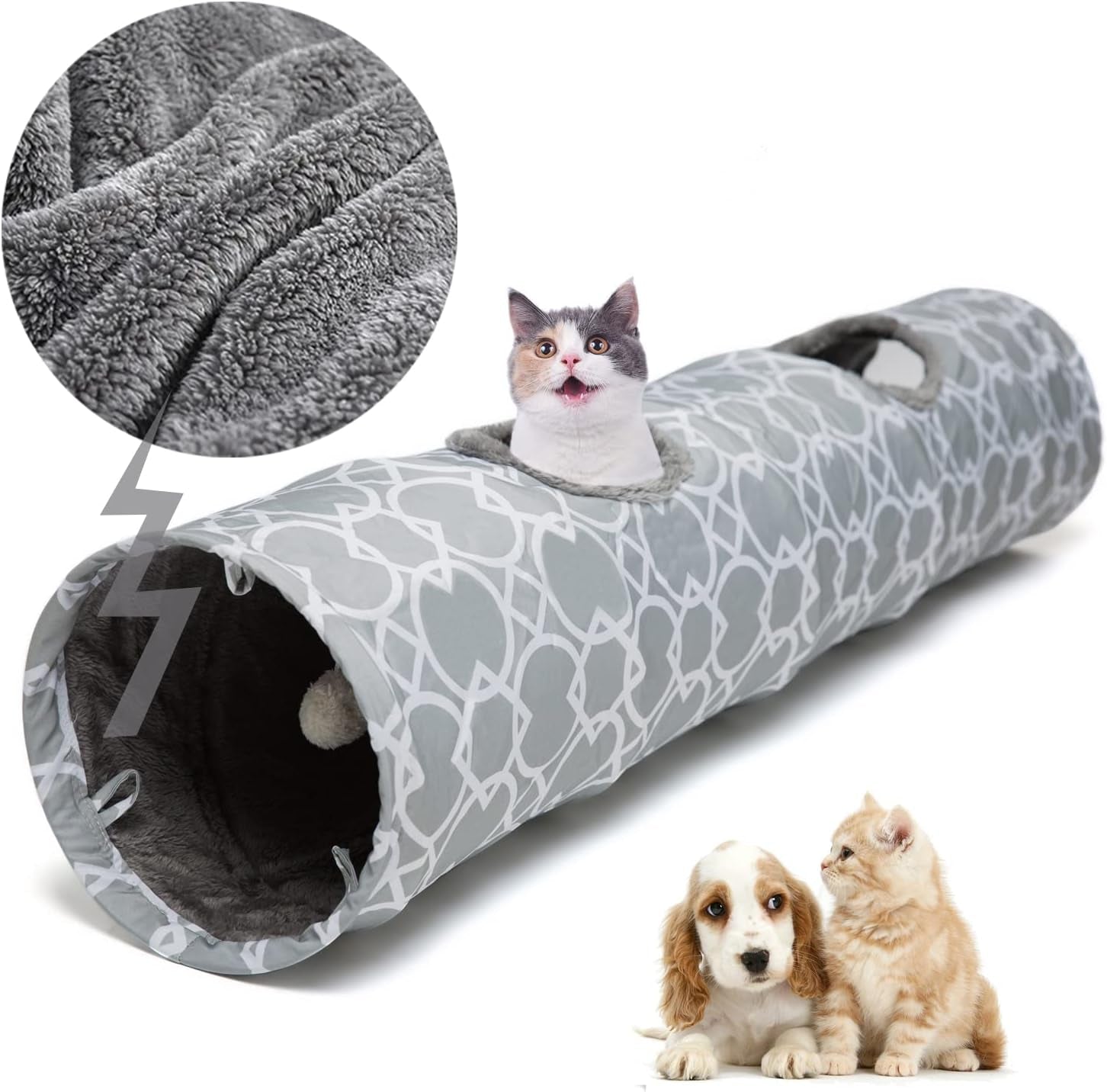 Geometric Collapsible Cat Tunnel with Plush Interior and Interactive Balls for Kittens, Rabbits, Ferrets, and Puppies - 9.8 Inch Diameter - thewrightstore