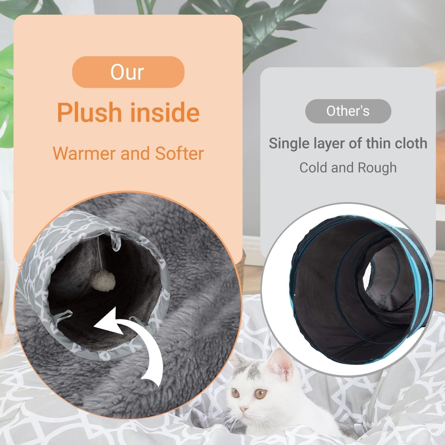 Geometric Collapsible Cat Tunnel with Plush Interior and Interactive Balls for Kittens, Rabbits, Ferrets, and Puppies - 9.8 Inch Diameter - thewrightstore