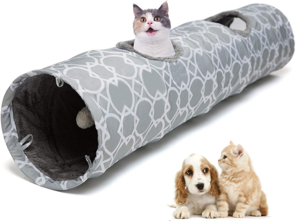 Geometric Collapsible Cat Tunnel with Plush Interior and Interactive Balls for Kittens, Rabbits, Ferrets, and Puppies - 9.8 Inch Diameter - thewrightstore