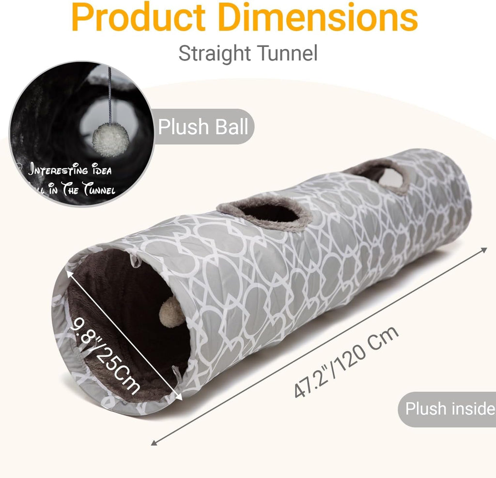 Geometric Collapsible Cat Tunnel with Plush Interior and Interactive Balls for Kittens, Rabbits, Ferrets, and Puppies - 9.8 Inch Diameter - thewrightstore