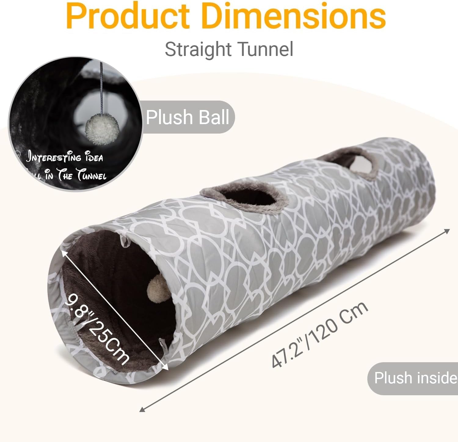 Geometric Collapsible Cat Tunnel with Plush Interior and Interactive Balls for Kittens, Rabbits, Ferrets, and Puppies - 9.8 Inch Diameter - thewrightstore