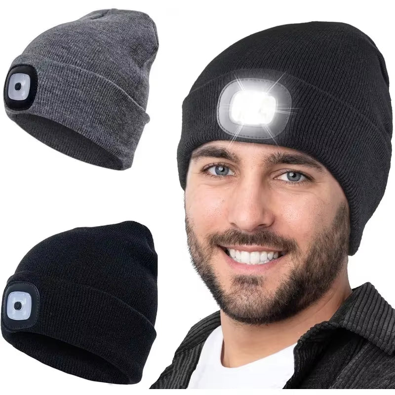 GlowGear™ LED Beanie Hat: USB Rechargeable Winter Headlamp Cap for Warmth & Hands - Free Light - thewrightstore