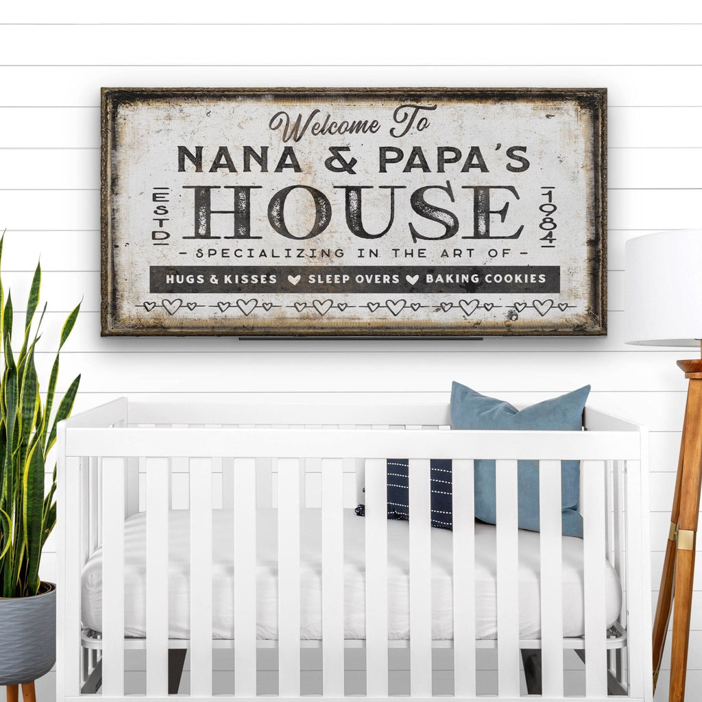 Grandma & Grandpas House Canvas Sign | Personalizable Grandparent Gift - thewrightstore
