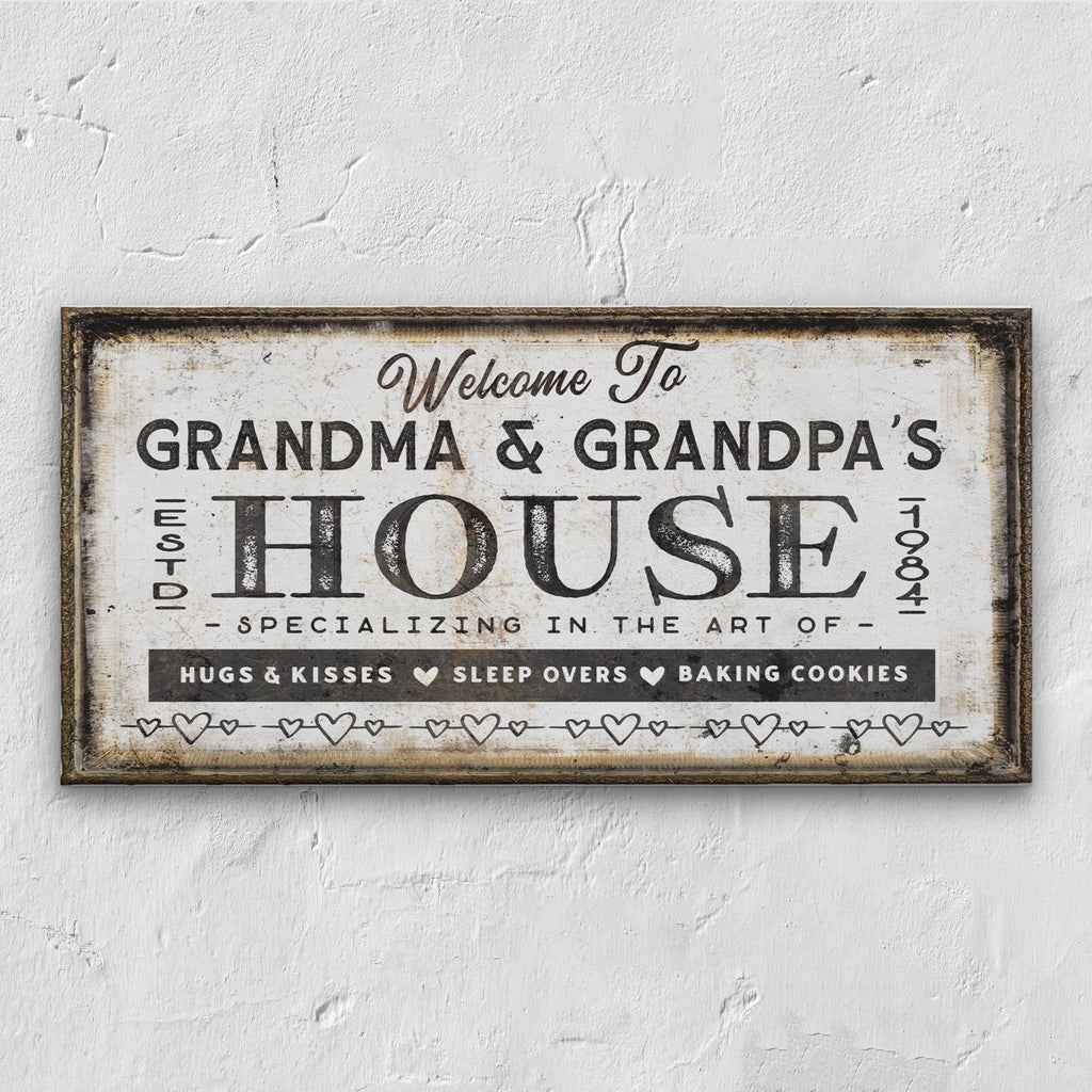 Grandma & Grandpas House Canvas Sign | Personalizable Grandparent Gift - thewrightstore
